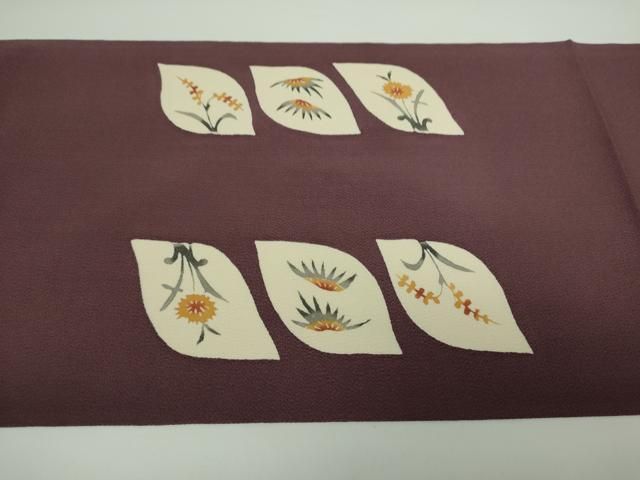 平和屋着物○九寸開き名古屋帯 型染 草花文 鬼しぼ縮緬 正絹 逸品