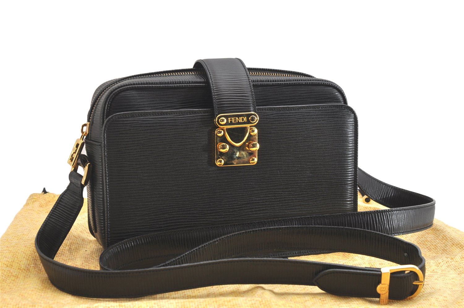 FENDI フェンディ ヴィンテージ ショルダークロスボディーバッグ 財布 レザー ブラック 2873N