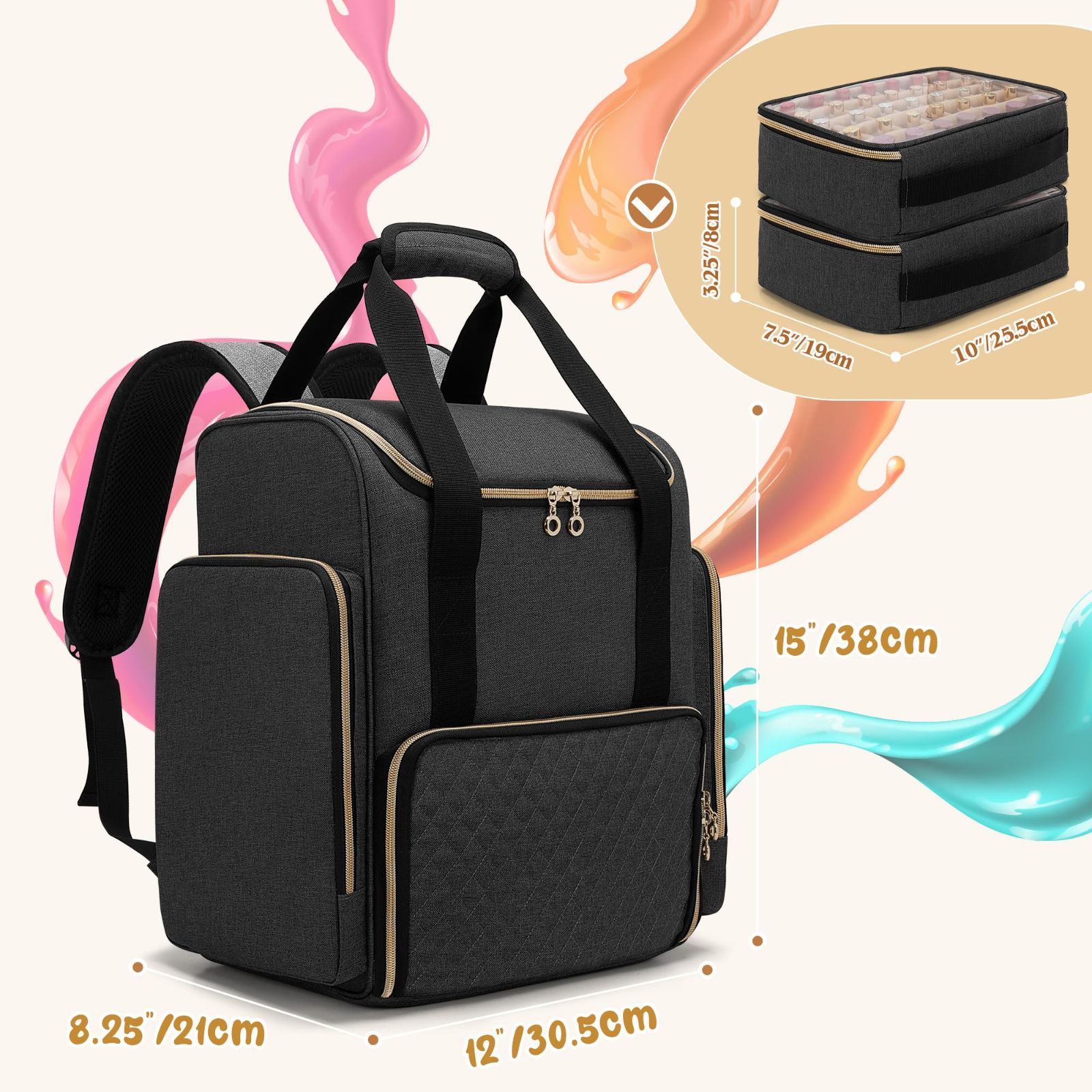 ネイルアート用品セット ブラック収納バッグ付き 楽天市場】【送料無料】Luxja ネイルリュック マニキュア収納