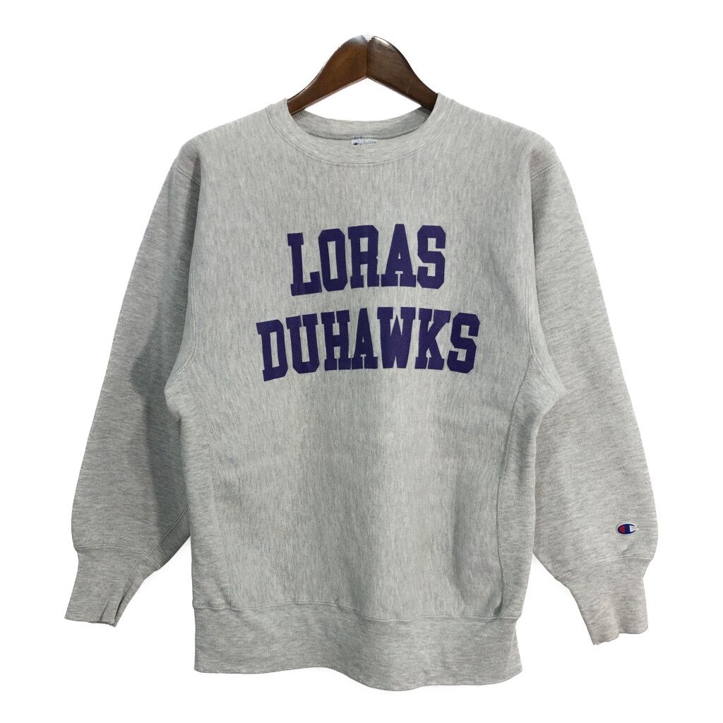 90年代 USA製 Champion チャンピオン REVERSE WEAVE リバースウィーブ LORAS DUHAWKS スウェット (メンズ X-LARGE) 中古 古着 S7869