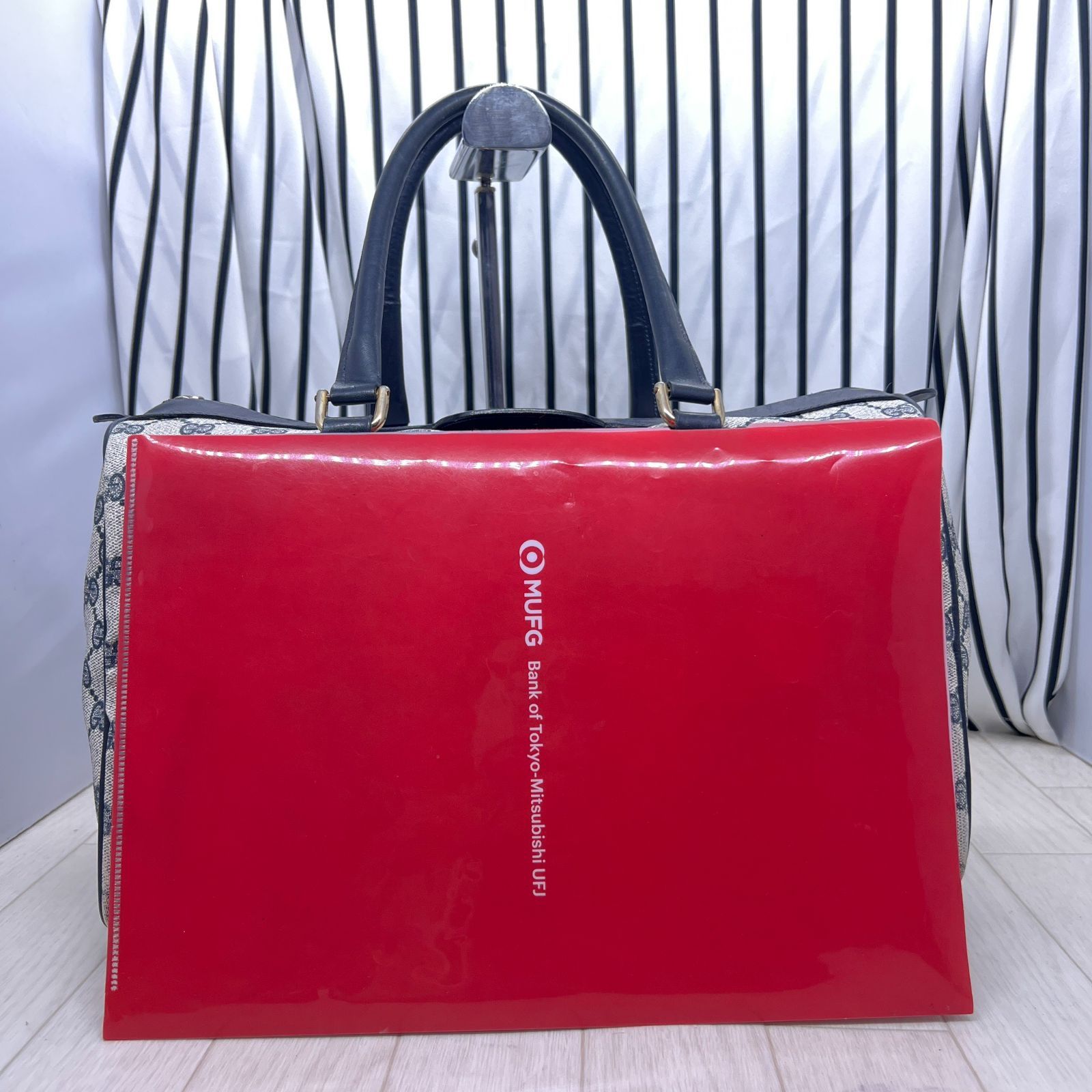【極美品：傷なし】グッチ ボストンバッグ シェリーライン GG プラス PVC 美品】グッチ ボストンバッグ シェリーライン GG プラス PVC