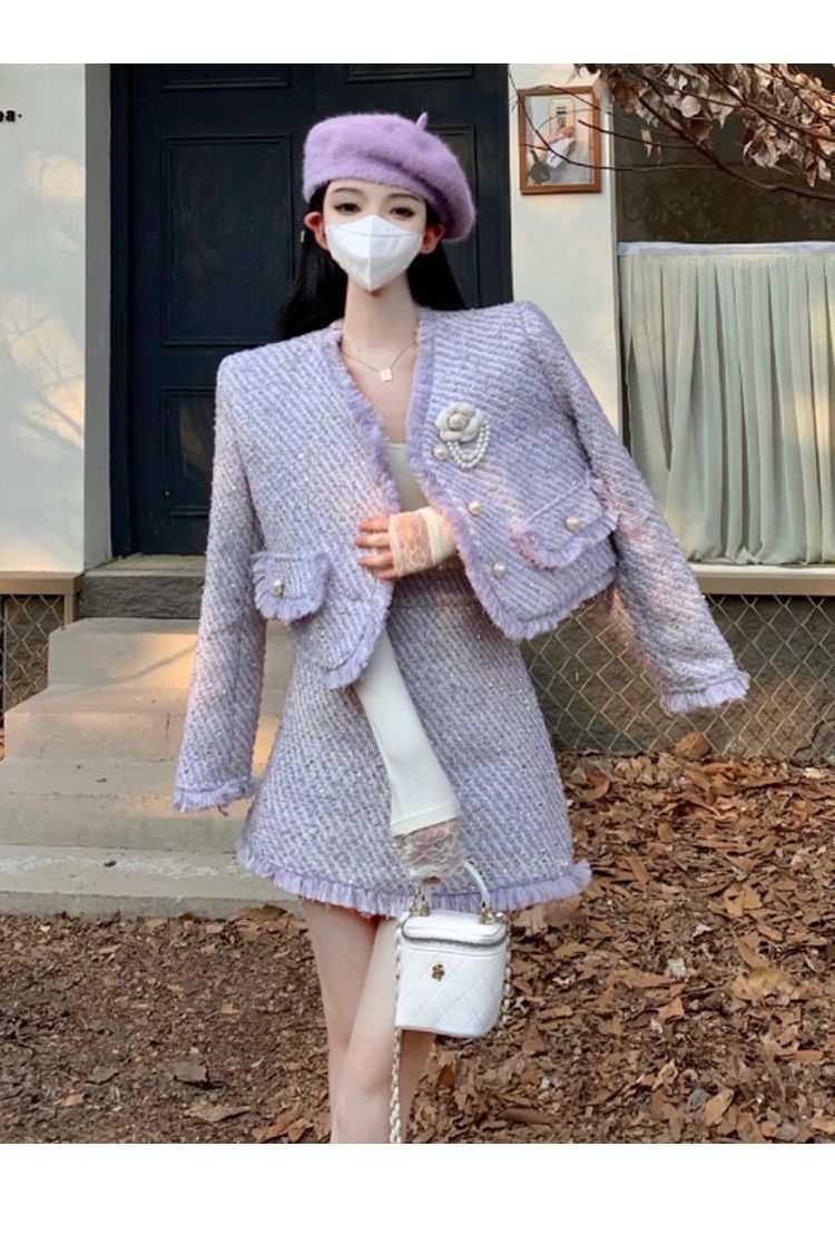 セットアップ ツイード レディース ジャケット スカート ツイード 秋冬 セットアップ 韓国ファッション レディース 上下セット レディースファッション スーツ お呼ばれ セクシー xxf08