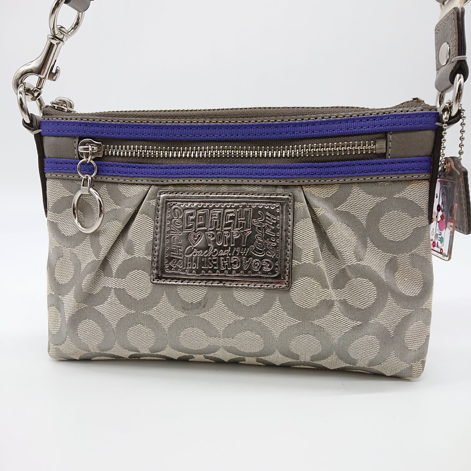 COACH コーチショルダーバック斜め掛け POPPY グレー シルバー 