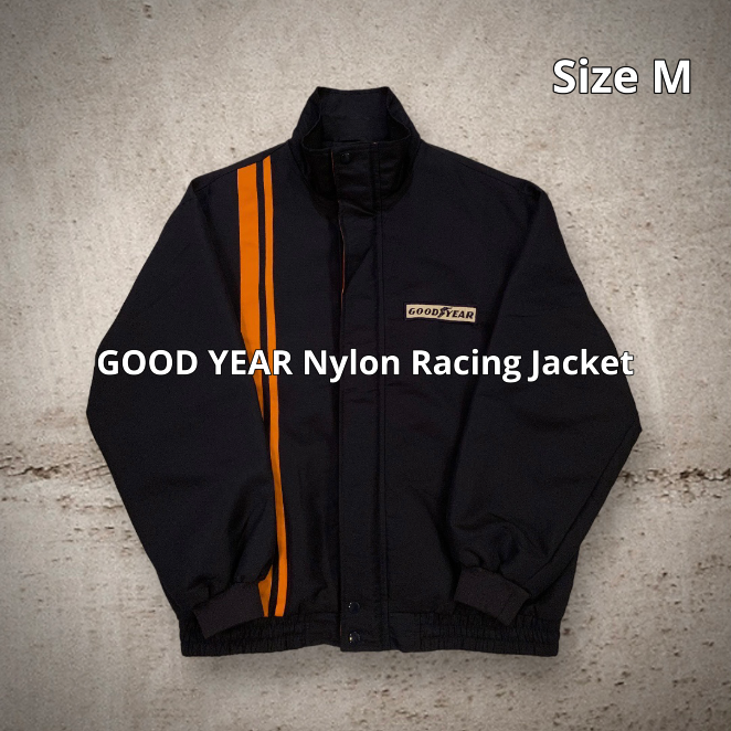 GOOD YEAR Nylon Racing Jacket グッドイヤー レーシングジャケット ナイロンジャケット ネイビー オレンジ Mサイズ  ウイングフット 刺繍 バックプリント アシンメトリー