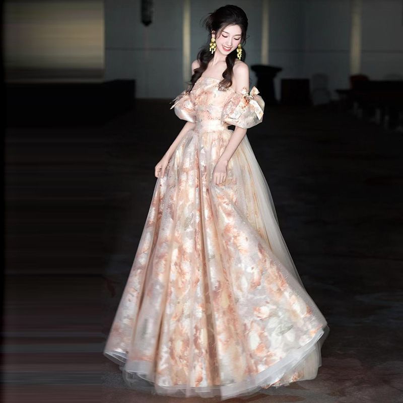 レディース パーティードレス 2025新款 新婦用 晨袍デザイン 敬酒服 在逃公主風 订婚式 芸考 成人式 ワンピース 感-10.16