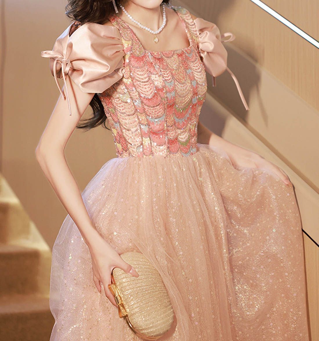 イブニングドレス ノースリーブ パープル ロングドレス スパンコール ドレス キレイめ 発表会ドレス 演奏会 パーティードレス ミモレ丈ドレス 誕生日 イブニングドレス ノースリーブ パープル ロングドレス スパンコール