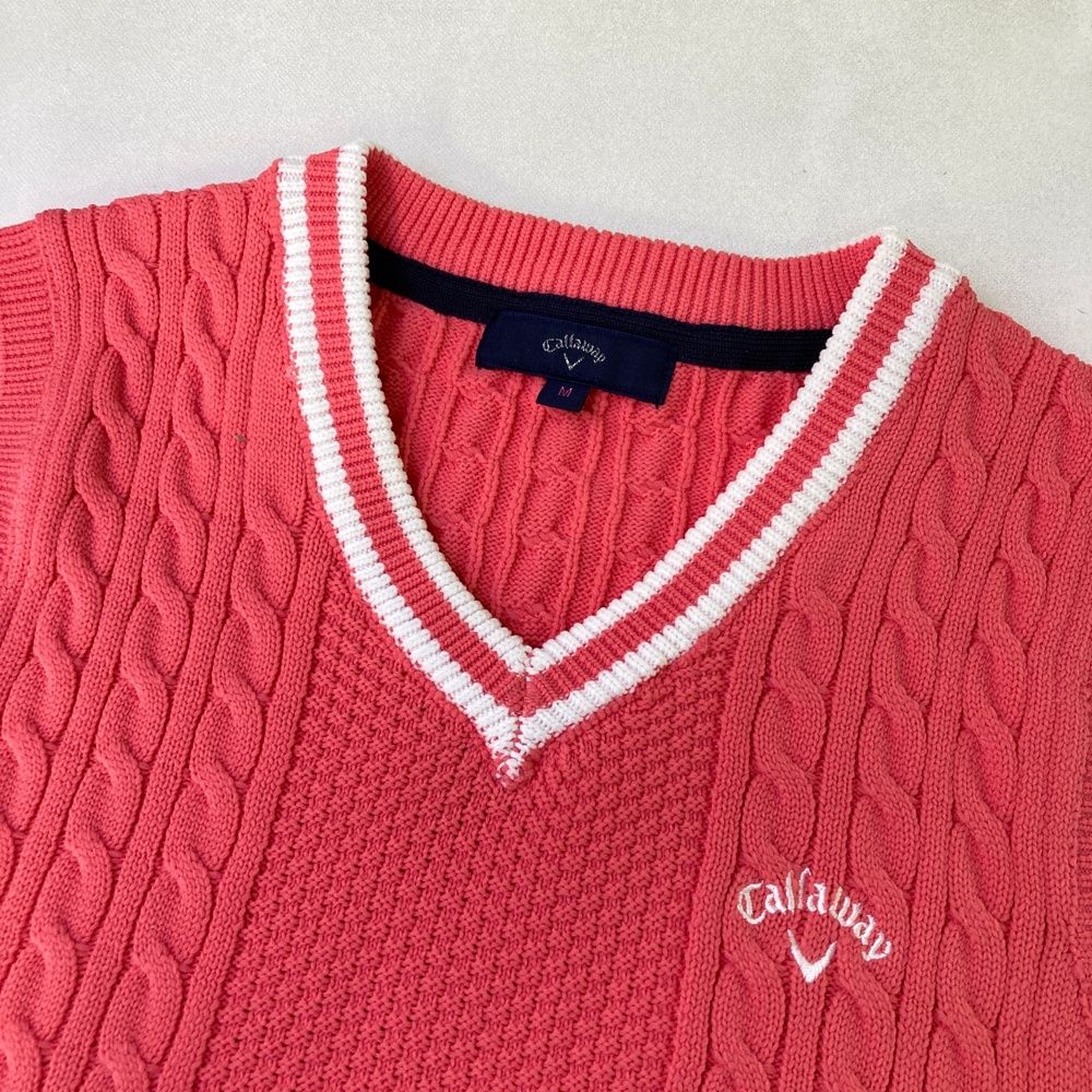 値下げ サイズ M CALLAWAY キャロウェイ モデル Vネック ニットベスト ピンク系 240101540396 ゴルフウェア レディース ストスト