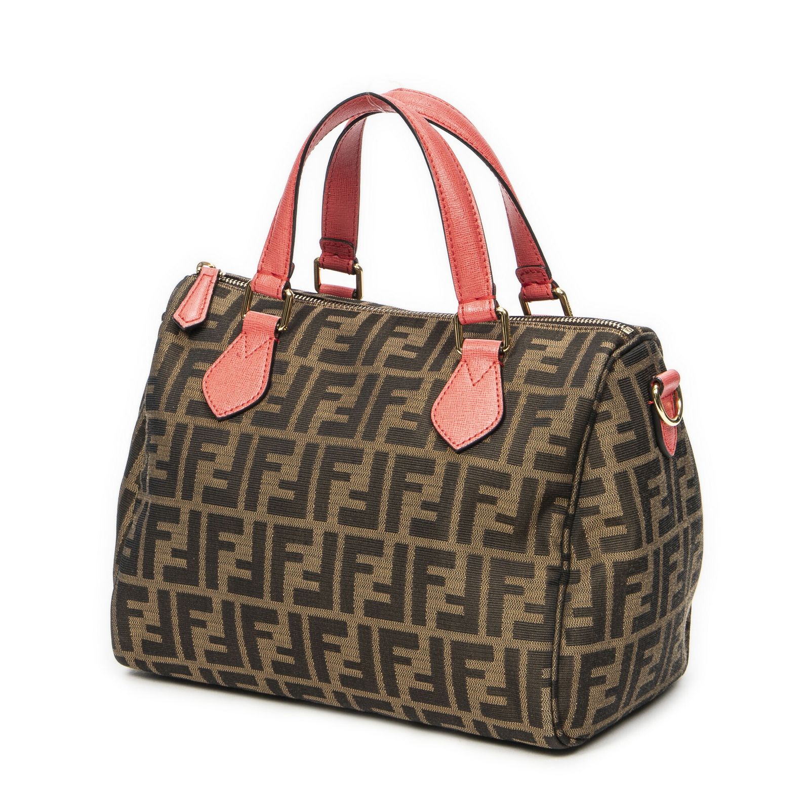 FENDI フェンディミディアムボストン茶色 ピンクズッカキャンバスA