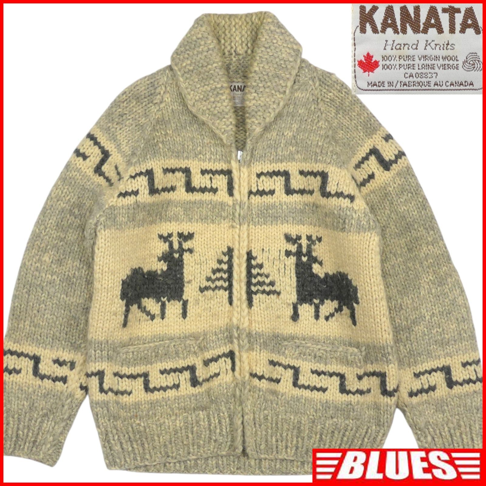 カウチン セーター kanata ニット XL カナダ製 カナタ グレー 鹿柄 