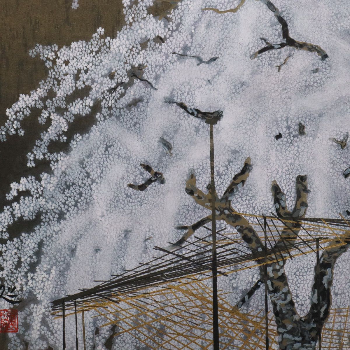 加山又造 『夜桜』 木版画 タトウ箱付 加山又造「夜桜」木版画 297/350 額装 タトウ箱 - メルカリ