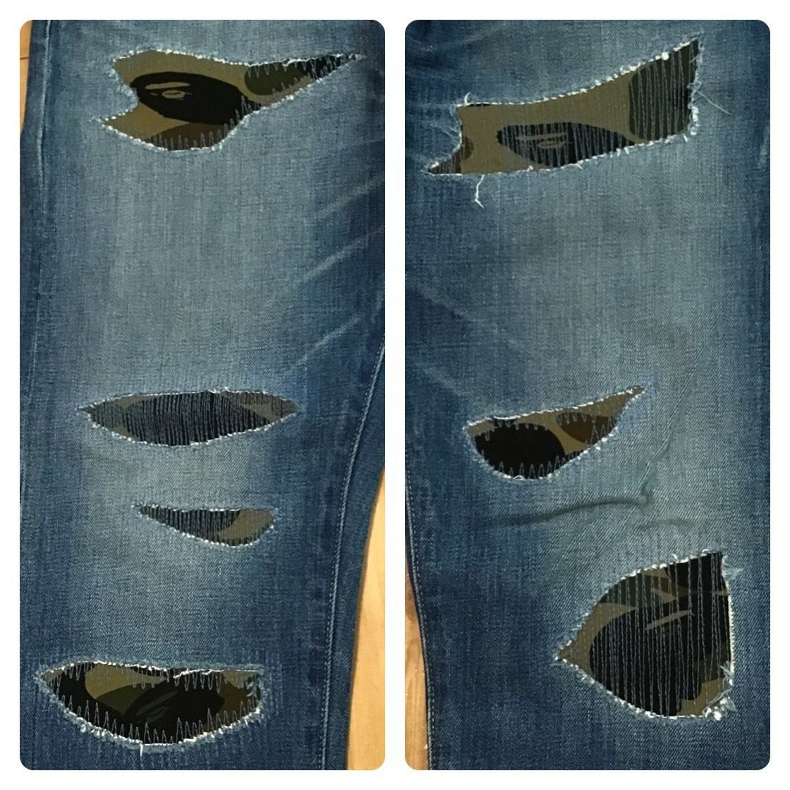 BAPE camo DAMAGE DENIM PANTS Mサイズ a bathing ape ダメージ デニム 