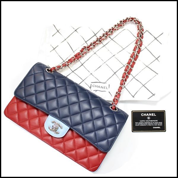 CHANEL 22番台 マトラッセ25 Wフラップ ラムスキン トリコロール CHANEL 22番台 マトラッセ25 Wフラップ ラムスキン トリコロール