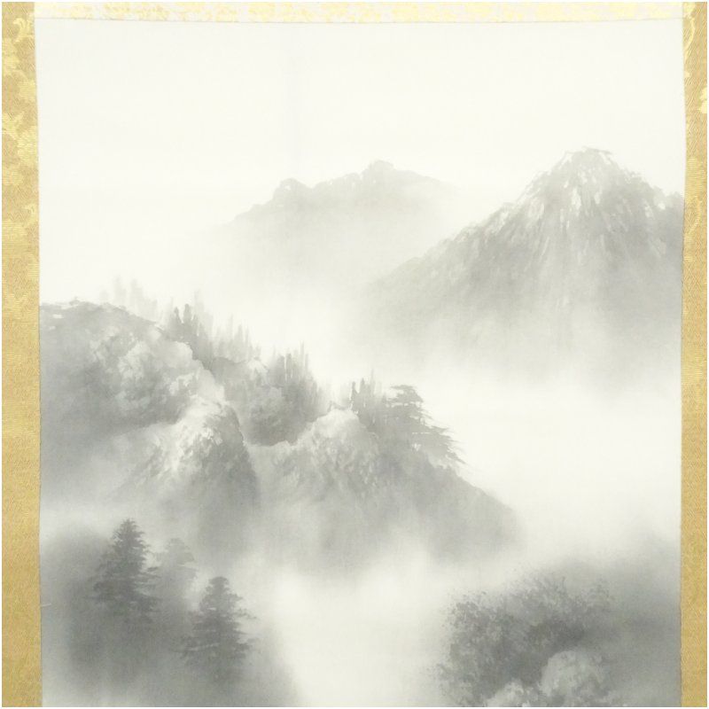 琴翠筆 水墨山水 肉筆絹本掛軸（中島清堂識箱） 掛け軸 床の間