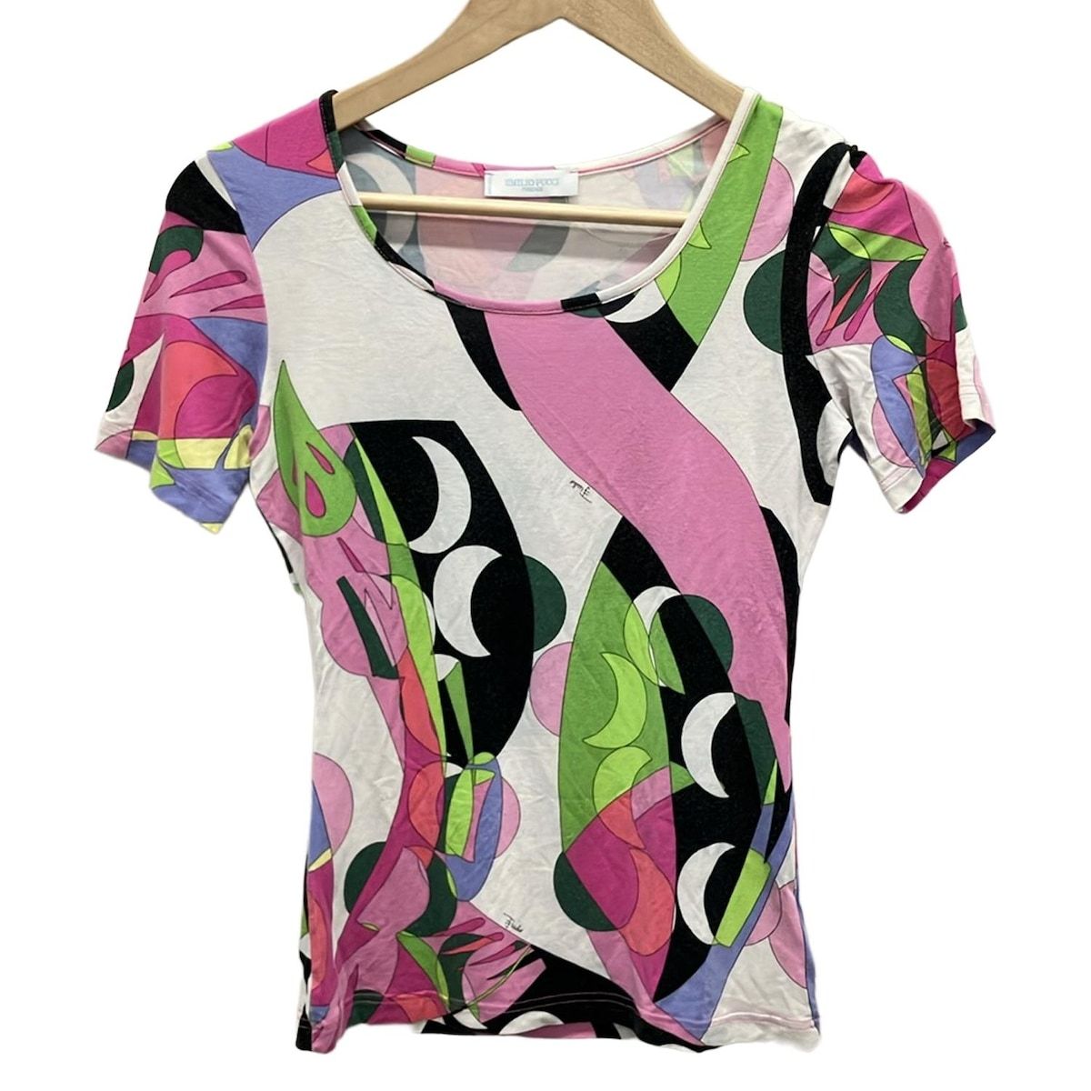 EMILIO PUCCI PUCCI エミリオプッチ 半袖Tシャツ サイズXS レディース - 白×ピンク×マルチ クルーネック