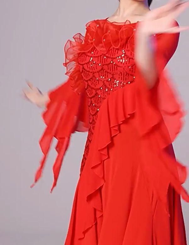 社交ダンスドレス スタンダードドレス モダンダンス 刺繍 オーダーメイド 社交ダンスドレス モダンダンス スタンダードドレス レッド オーダー