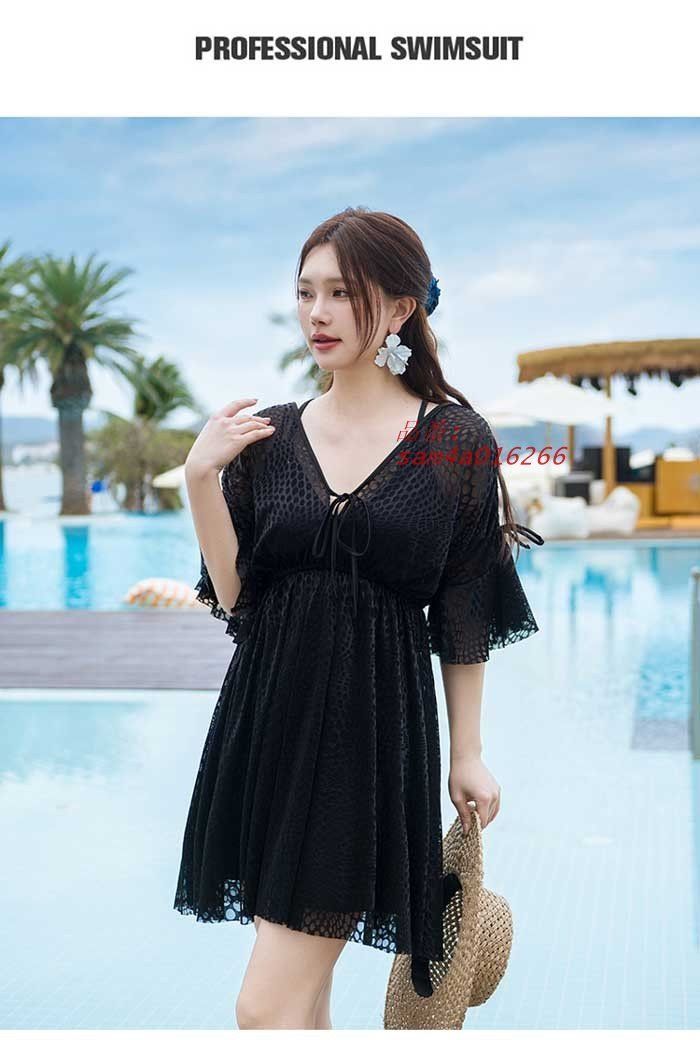 超人気デザイン 水着 レディース 体型カバー ワンピース タンキニ ぽっちゃり 8L 7L ブラックホワイト米2L 大きいサイズ フェミニン 6L am4a016266