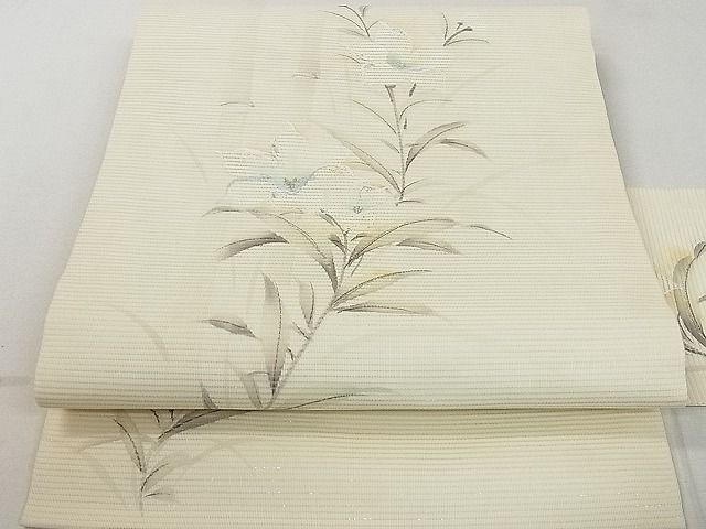 平和屋2□夏物 絽塩瀬 九寸名古屋帯 作家物 ろうけつ染め 草花 逸品