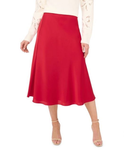セセ レディース スカート ボトムス Women s A-line Side-Zip Satin Midi Skirt Stoplight Red