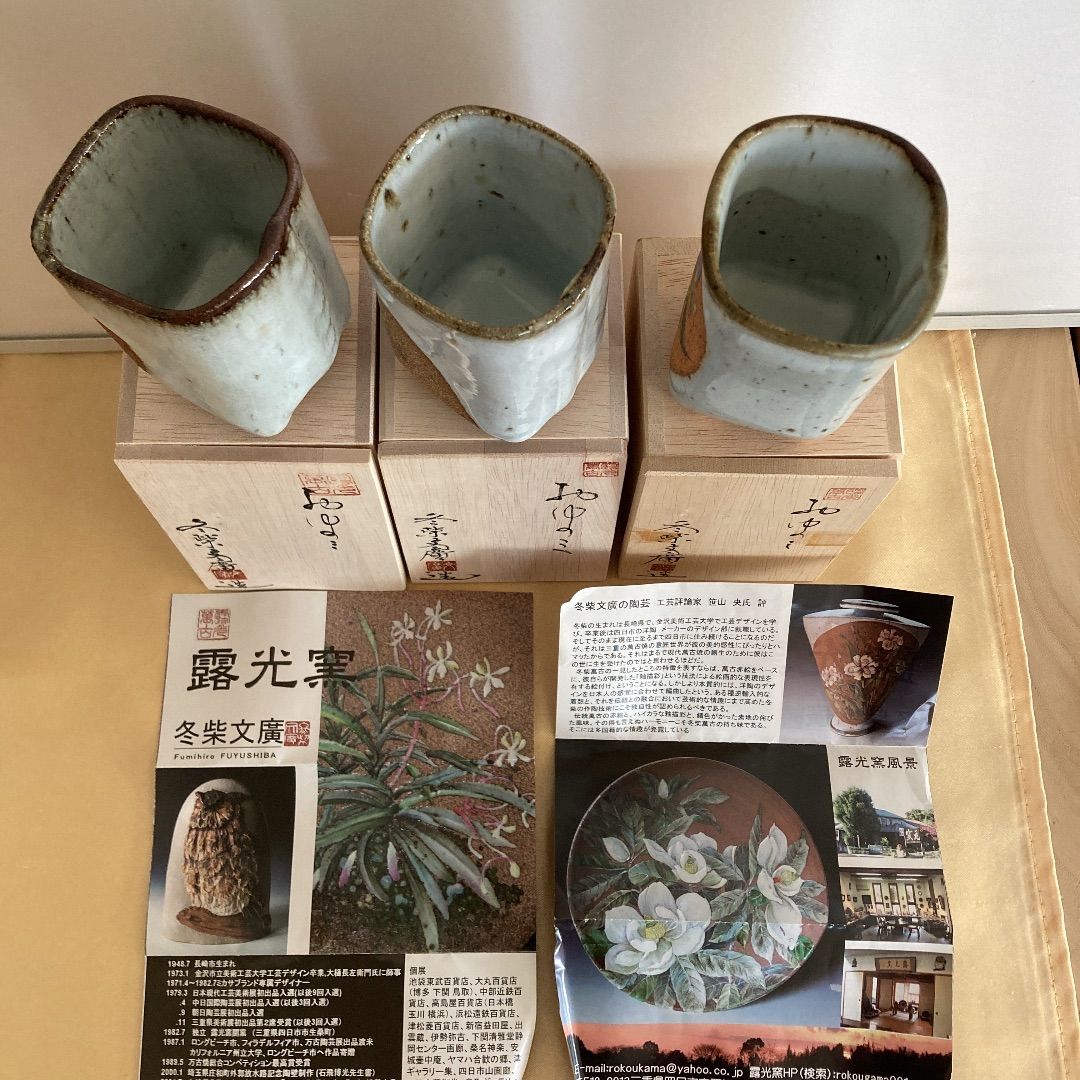 新品未使用品】 露光窯 冬柴文廣作 萬古焼 湯呑み 釉描彩 木