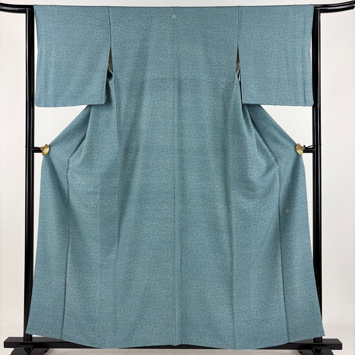 江戸小紋 身丈158.5cm 裄丈63.5cm S 袷 落款 草花 青灰色 正絹 一つ紋