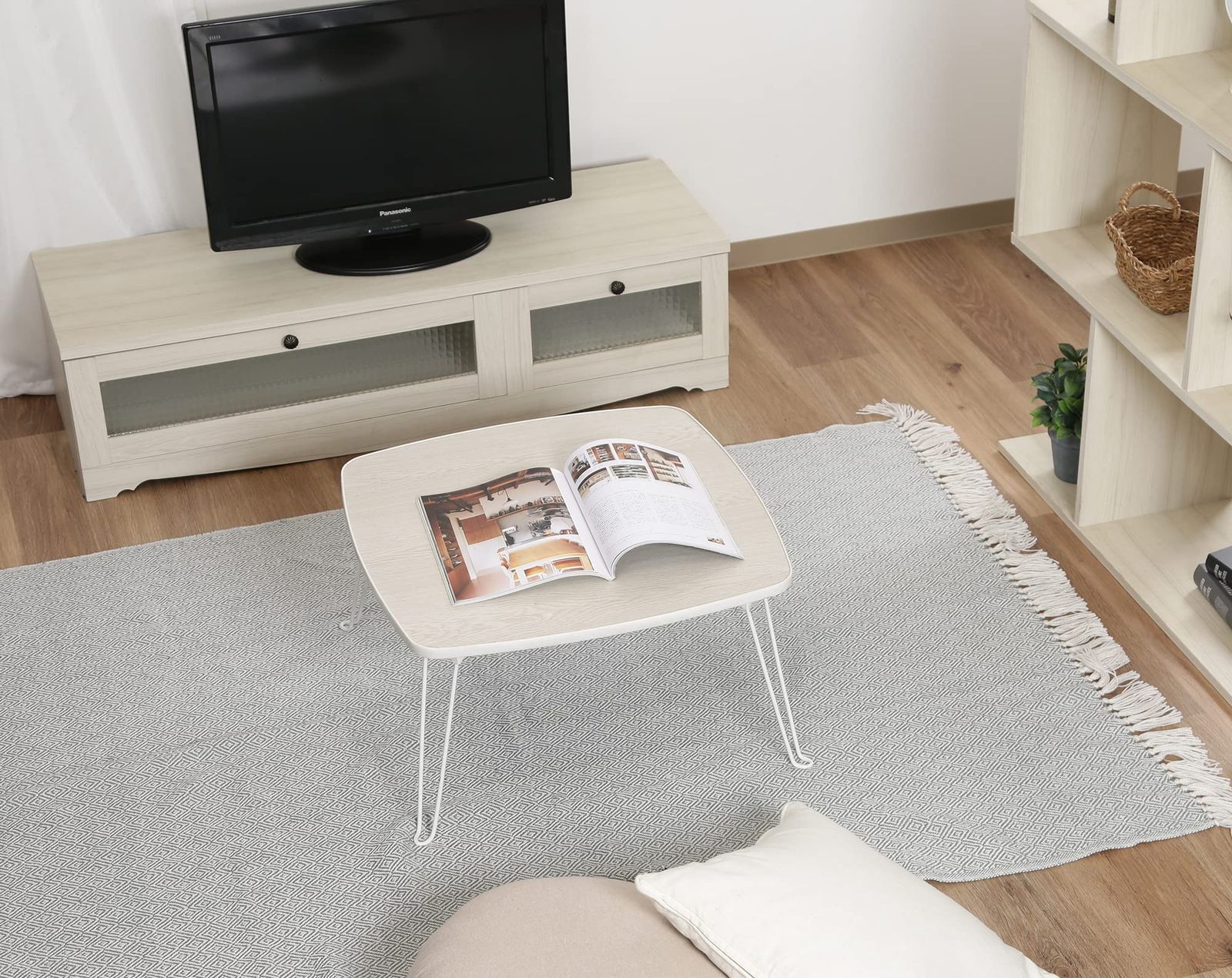 幅60×奥行60×高さ31.5cm ミニ ホワイトウォッシュ 折りたたみテーブル