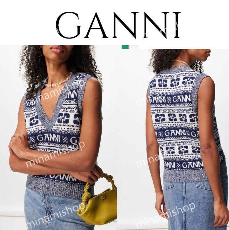 関税・送料込☆GANNI 【マルイ北千住】 ロゴジャカード ウールブレンドベスト