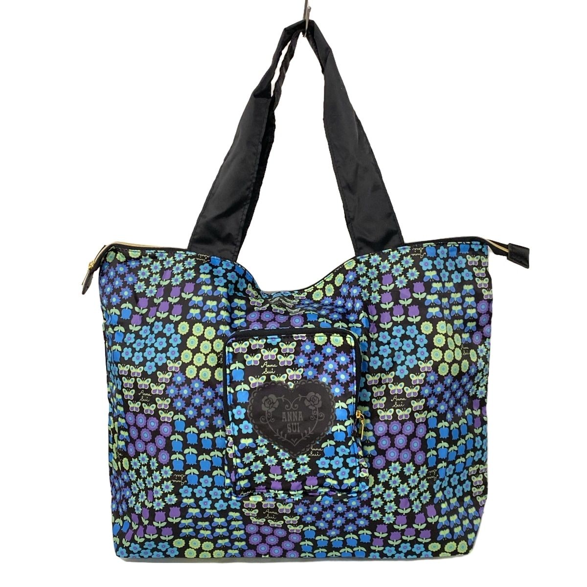 ANNA SUI アナスイ トートバッグ 総柄 レザー ダークブラウン B4可 バッグ