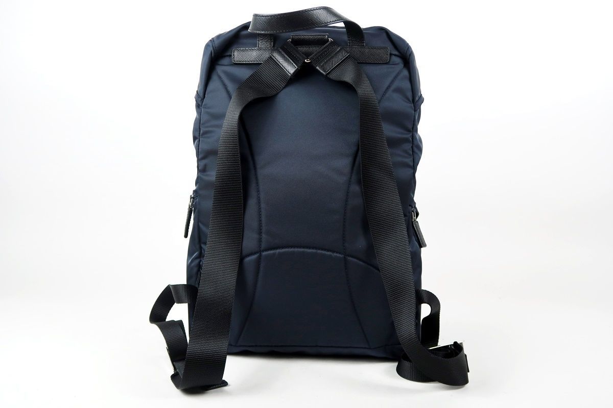 超 PRADA プラダ ナイロン リュックサック バックパック トライアングル ネイビー×シルバー金具 TE45