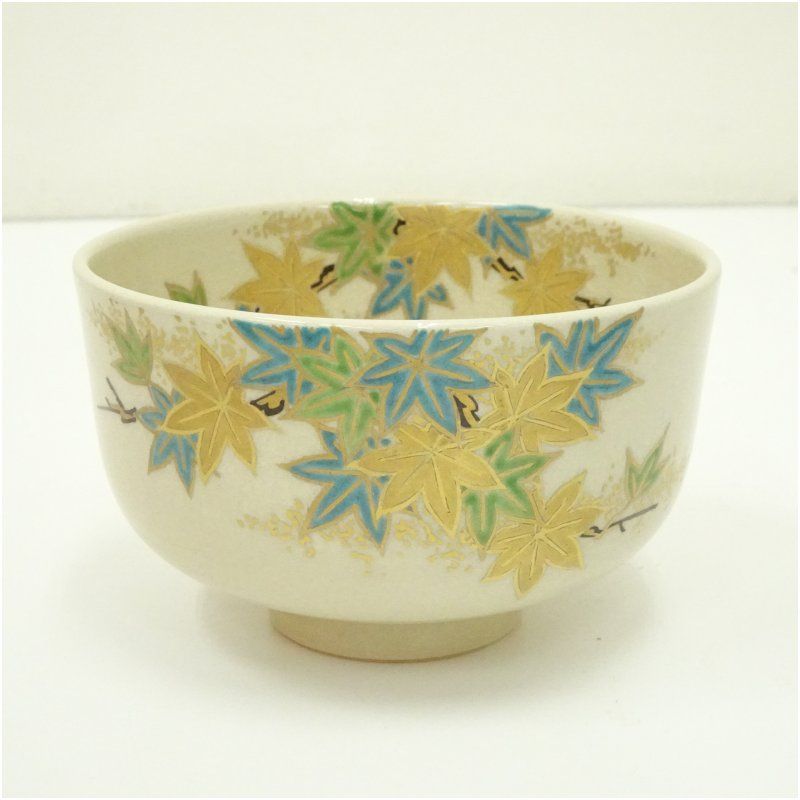 薩摩焼 錦江陶芸造 色絵青楓茶碗（共箱） 茶道 抹茶 おしゃれ