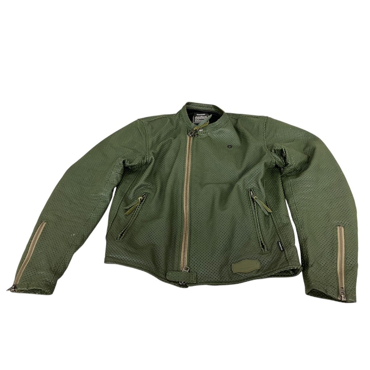 KAWASAKI KADOYA PL-SW パンチングレザー グリーン ライダースジャケット Lサイズ コラボモデル メンズ T10363146