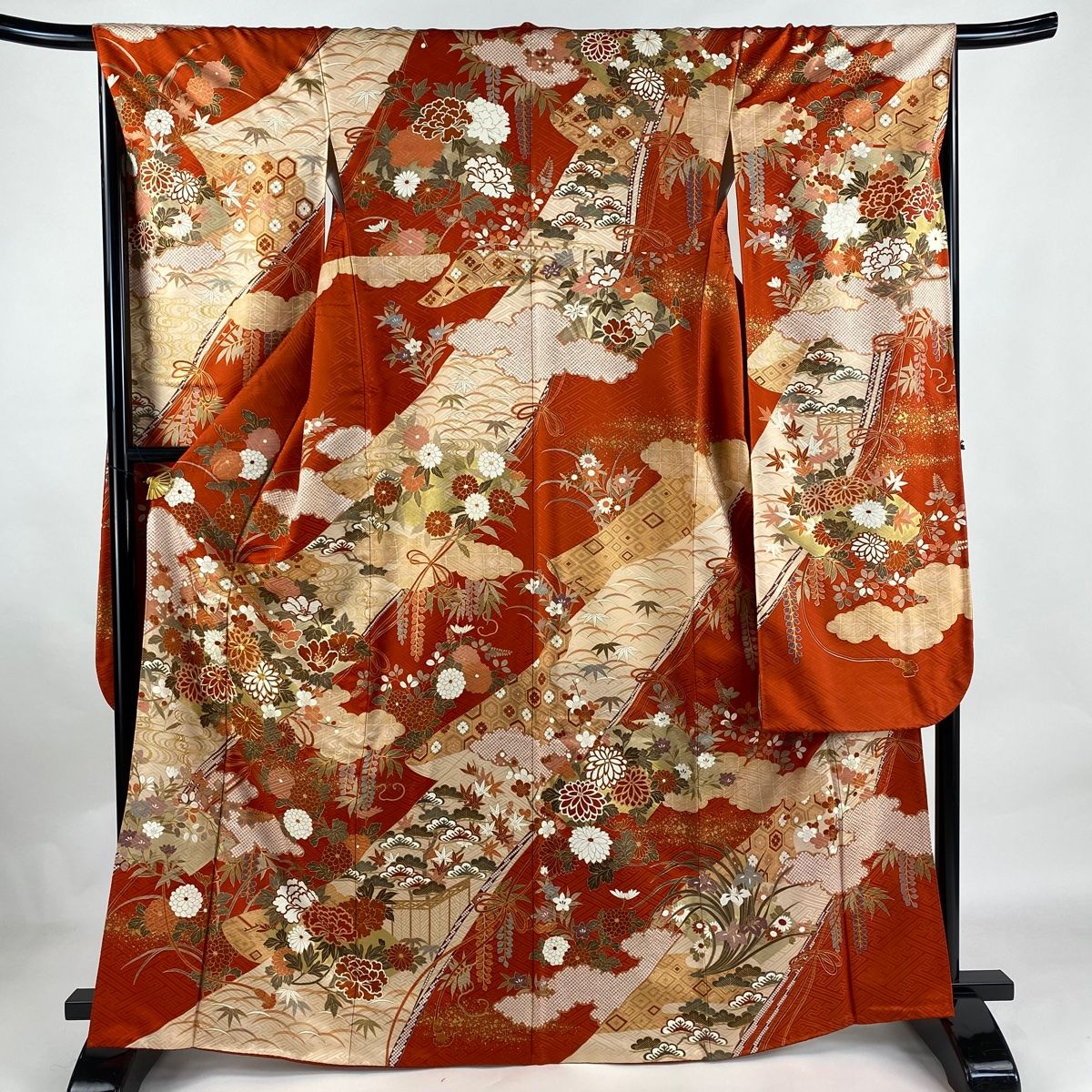 羽織 身丈107cm 裄丈68.5cm L やまと 菊 楓 紫 正絹 美品 逸品 【中古  