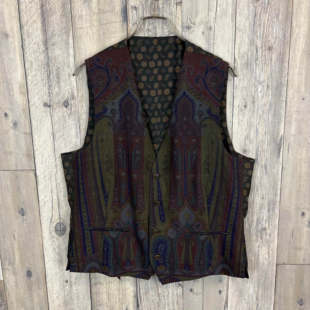 ETRO エトロ ITALY製 ペイズリー 総柄 シルク ベスト 52