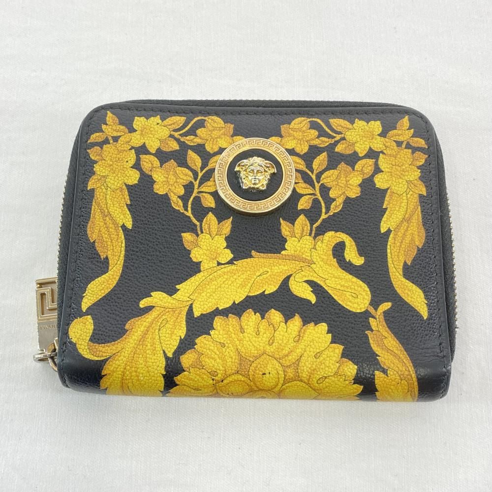 中古】VERSACE Barocco Wallet ブラック ヴェルサーチ バロッコ  