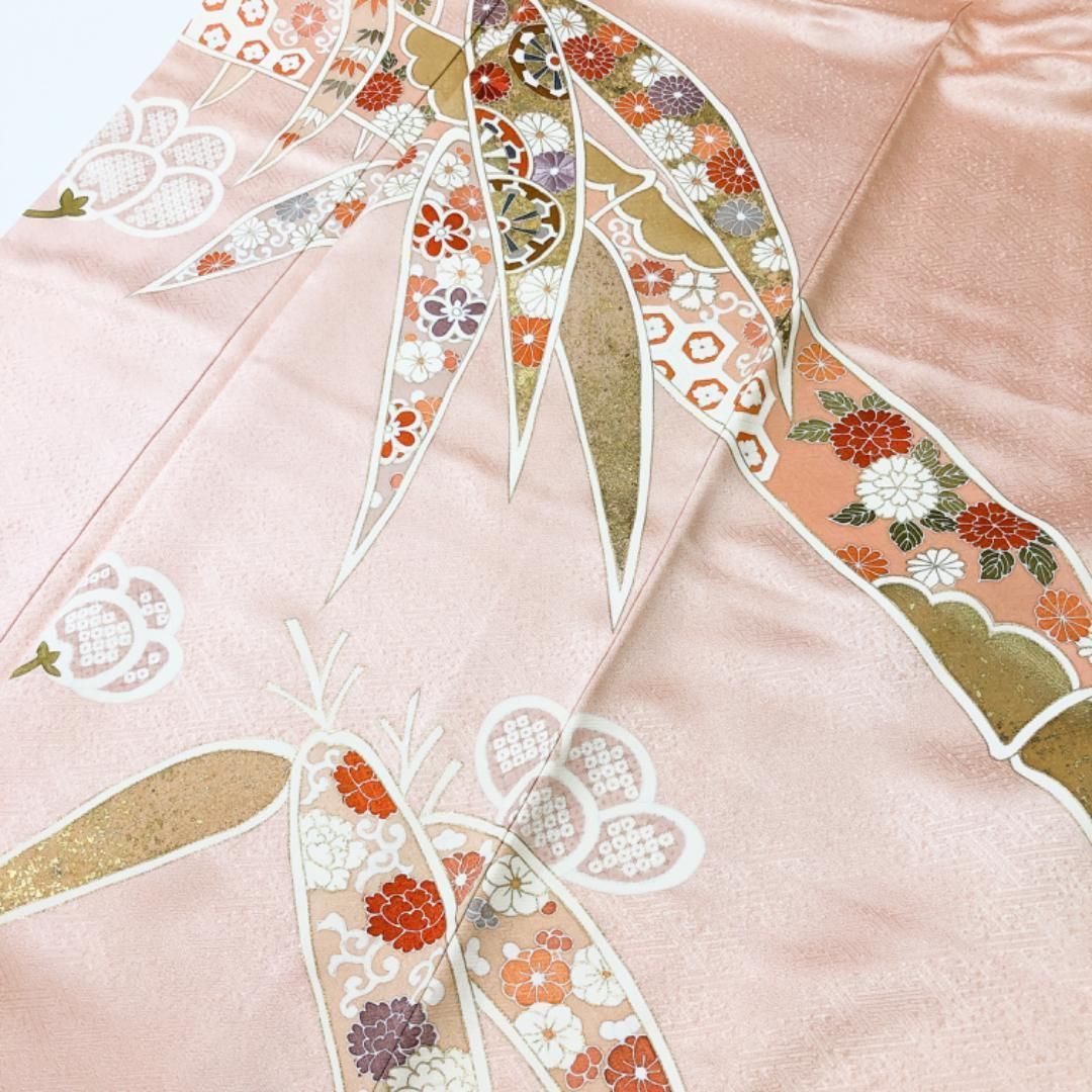 訪問着 松竹梅 色鮮やかな花模様 東雲色 金彩 しつけ糸 K-4566