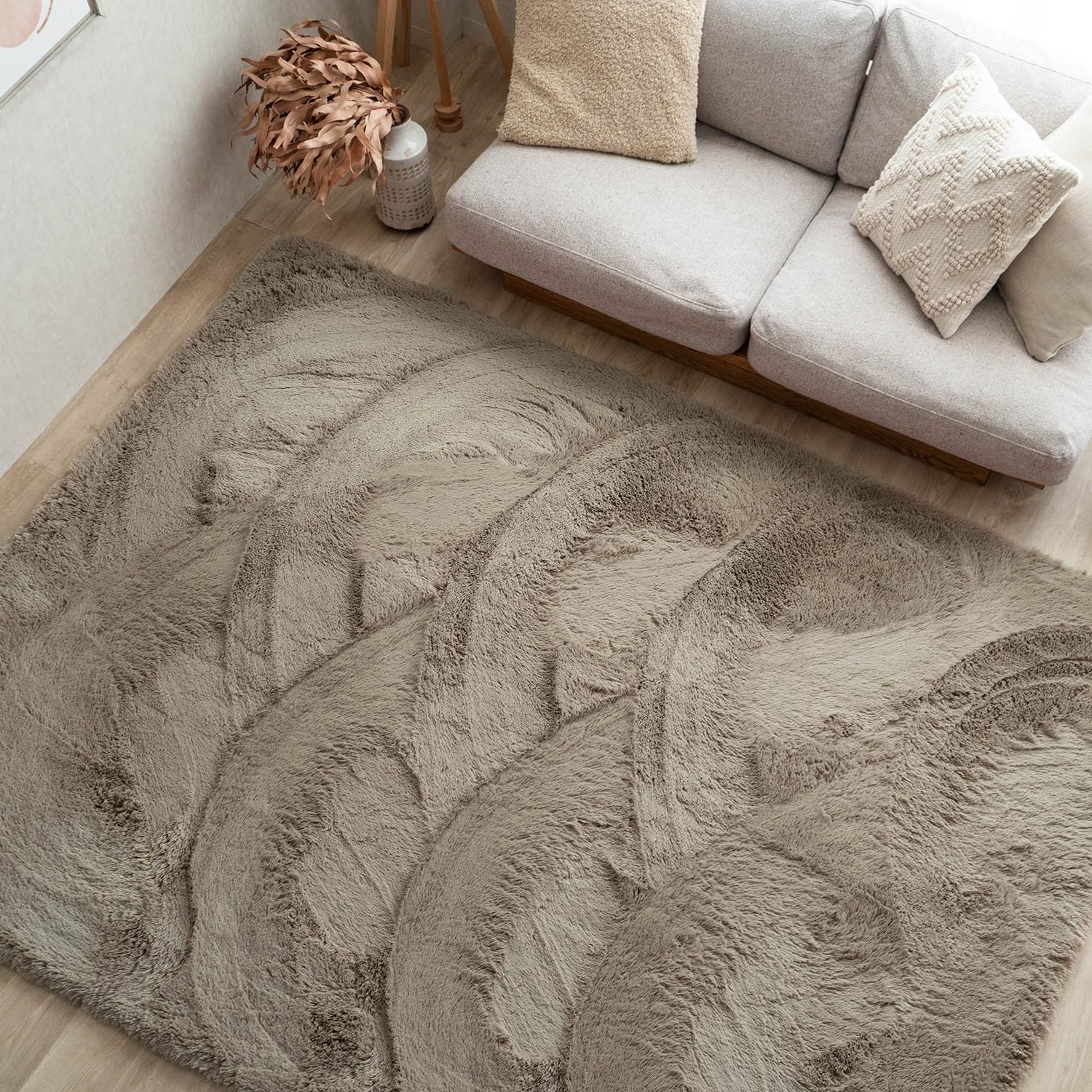 サヤンサヤン 洗える シャギー ラグ エクセレントムーティーⅡ 190x190 2畳 グレージュ