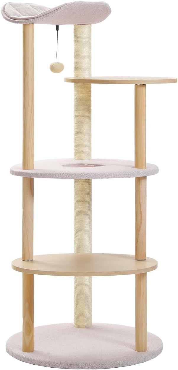 PETEPELA(ぺテぺラ) キャットタワー 木製 木目調 猫タワー スリム