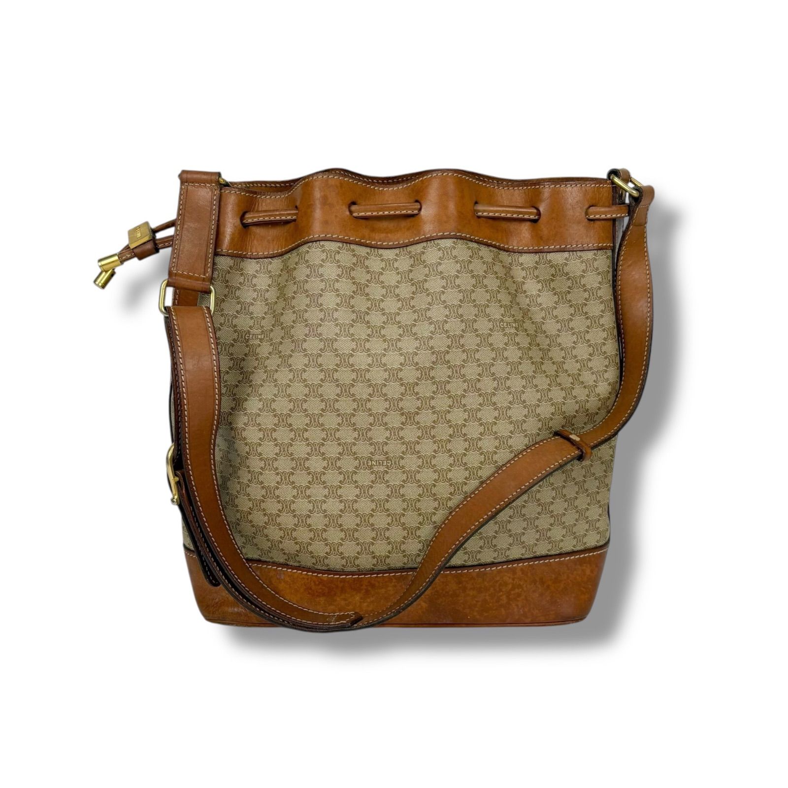 セリーヌ CELINE 巾着型 ショルダーバッグ マカダム柄 ベージュ