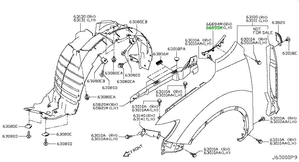 ●未使用 日産 T32 エクストレイル 純正 フロント フェンダーカバー 左 NISSAN Cover, front fender, LH