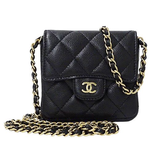 シャネル CHANEL ポーチ マトラッセ レディース ブランド ショルダーポーチ キャビアスキン ブラック ゴールド金具 黒 チェーンショルダー コインケース おしゃれ