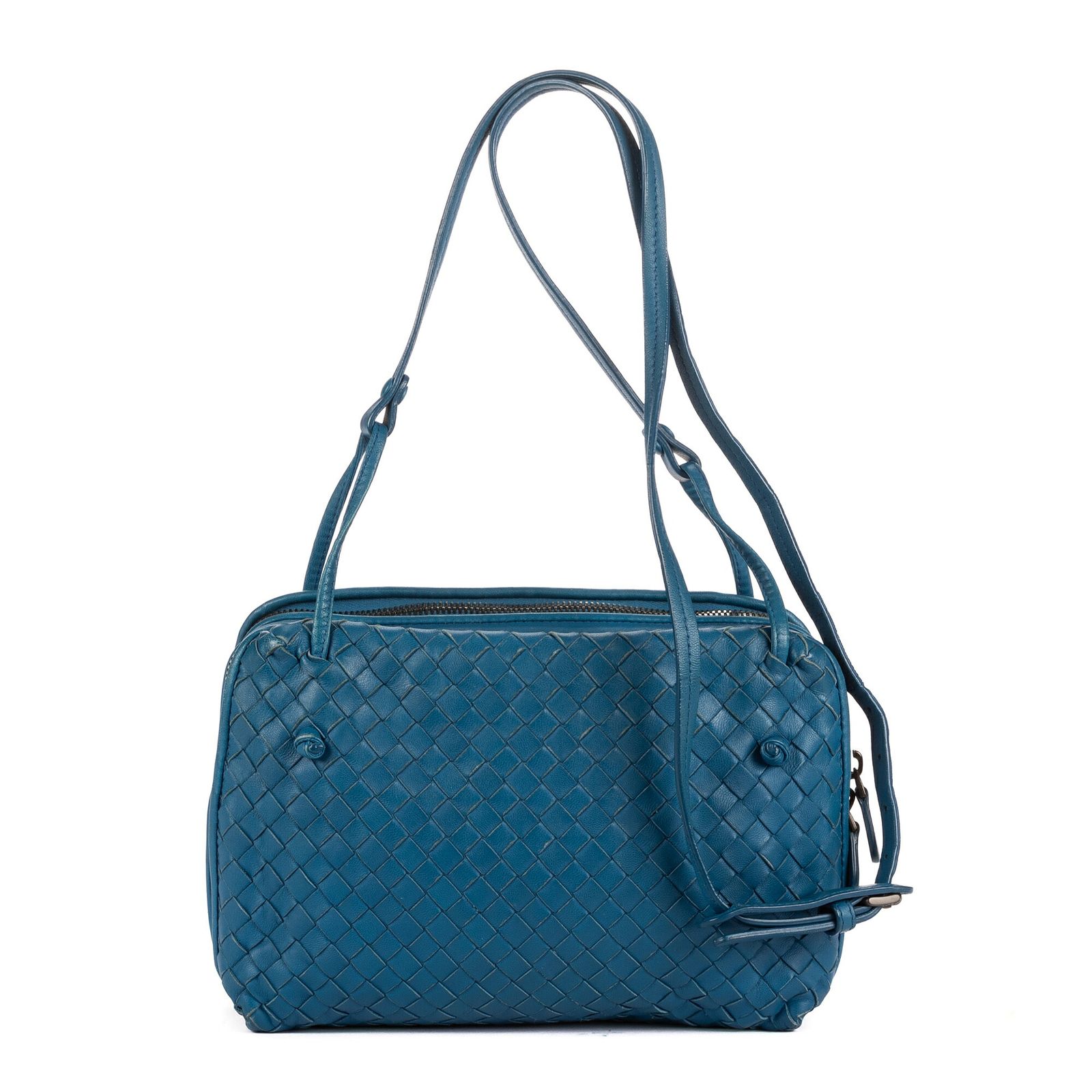 BOTTEGA VENETA ボッテガヴェネタノディーニ ダブルジッパー青イントレチャートレザーA