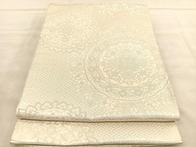 平和屋着物◎西陣 六通柄袋帯 正倉院花文 銀糸 証紙付き 正絹
