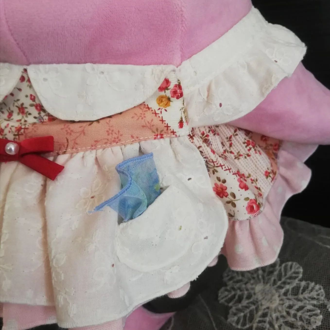 LOVOT ラボット服 ピンク系パッチワーク柄 エプロンドレス ワンピース