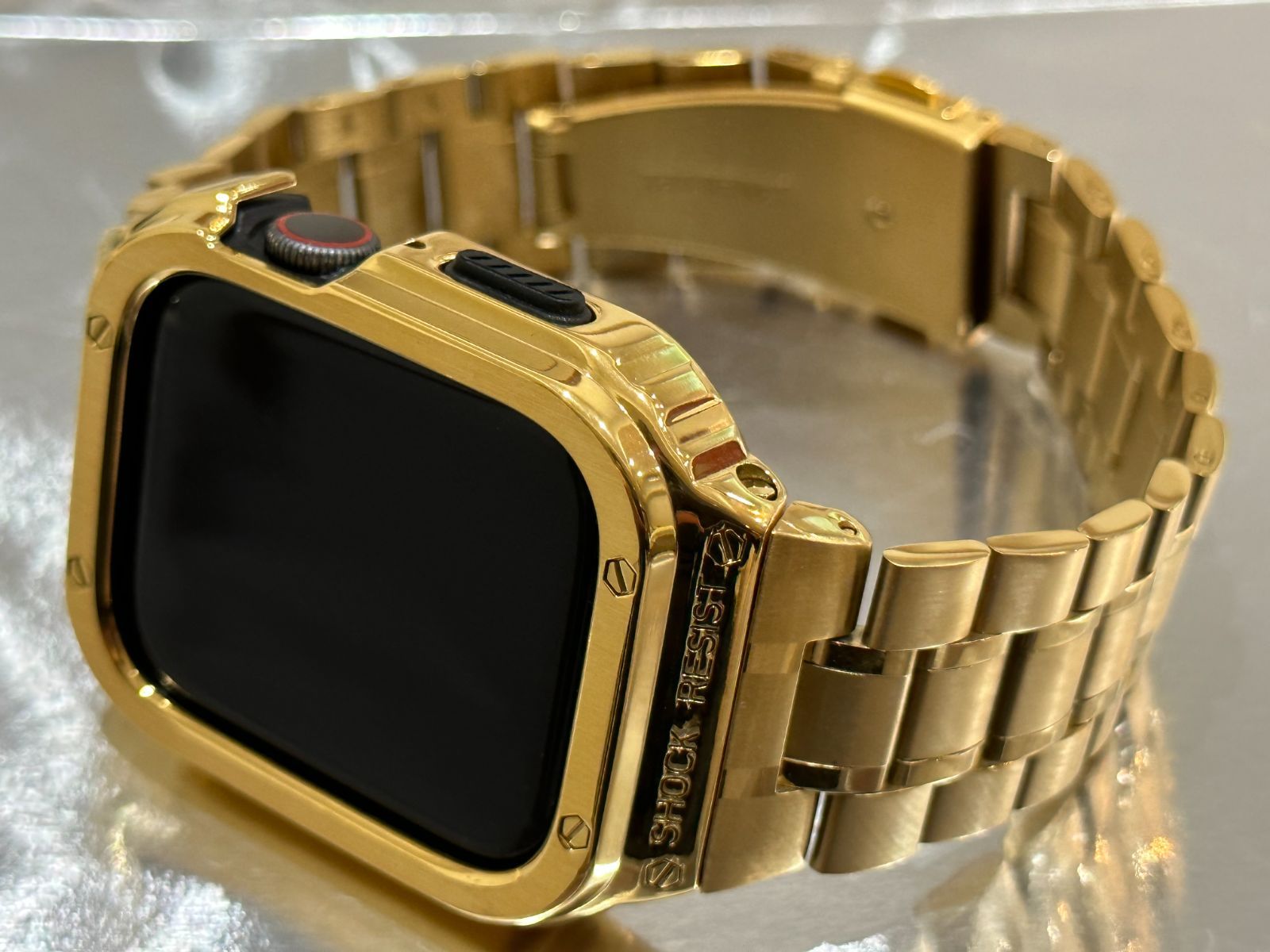 Apple Watch メタルケース カバー ステンレスバンド ゴールド MG 