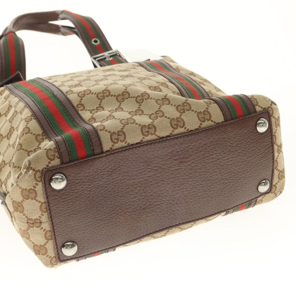 中古】グッチ GUCCI GGキャンバス × レザー トートバッグ ベージュx