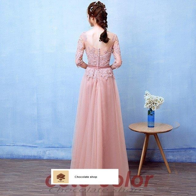 ロングドレス 30代 40代 50代 ピンク 切り替え レース チュール 7分袖丈 パーティードレス 二次会 お呼ばれ 結婚式 イブニングドレスWP数量 価格926 MAAHADDERANG_COM
