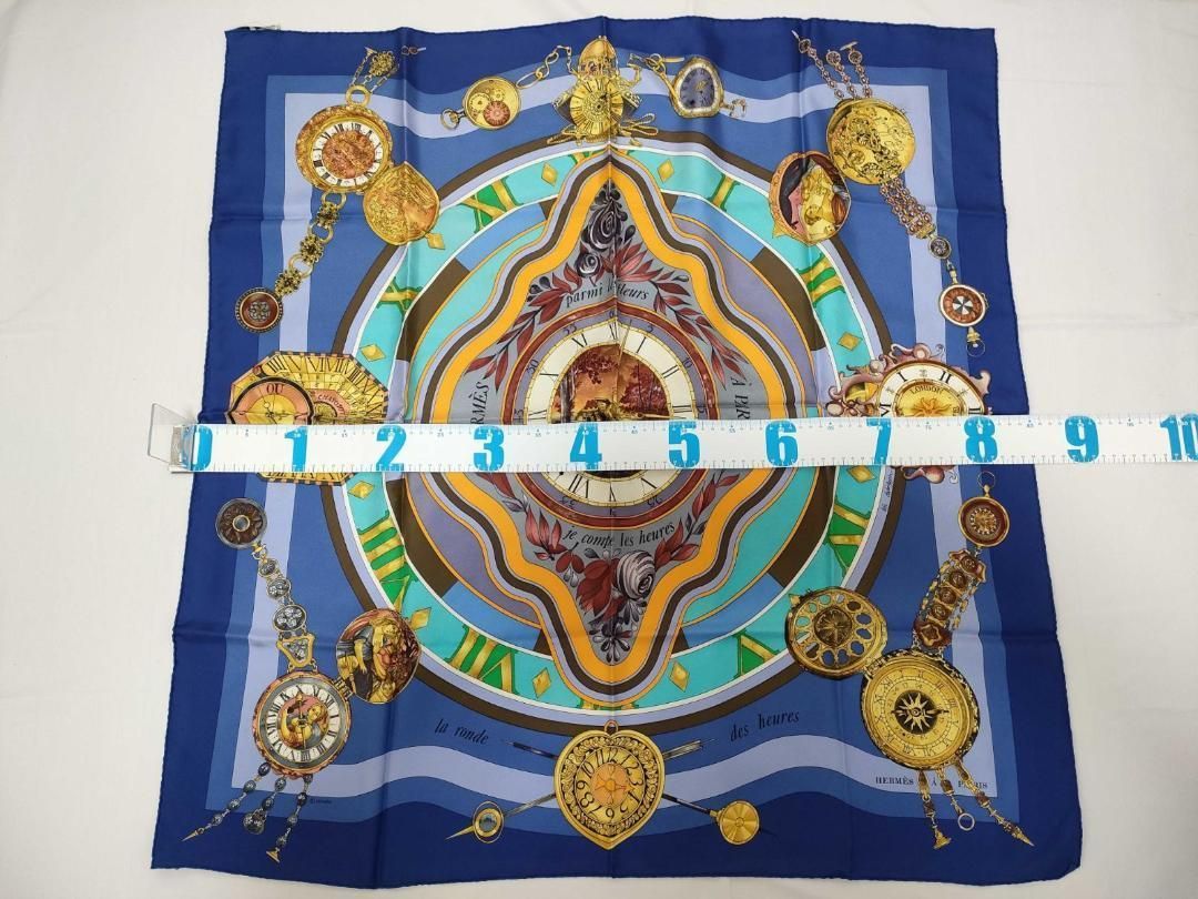 HERMES カレ90 laronde des heures 時の輪舞 スカーフ ネイビー 青色