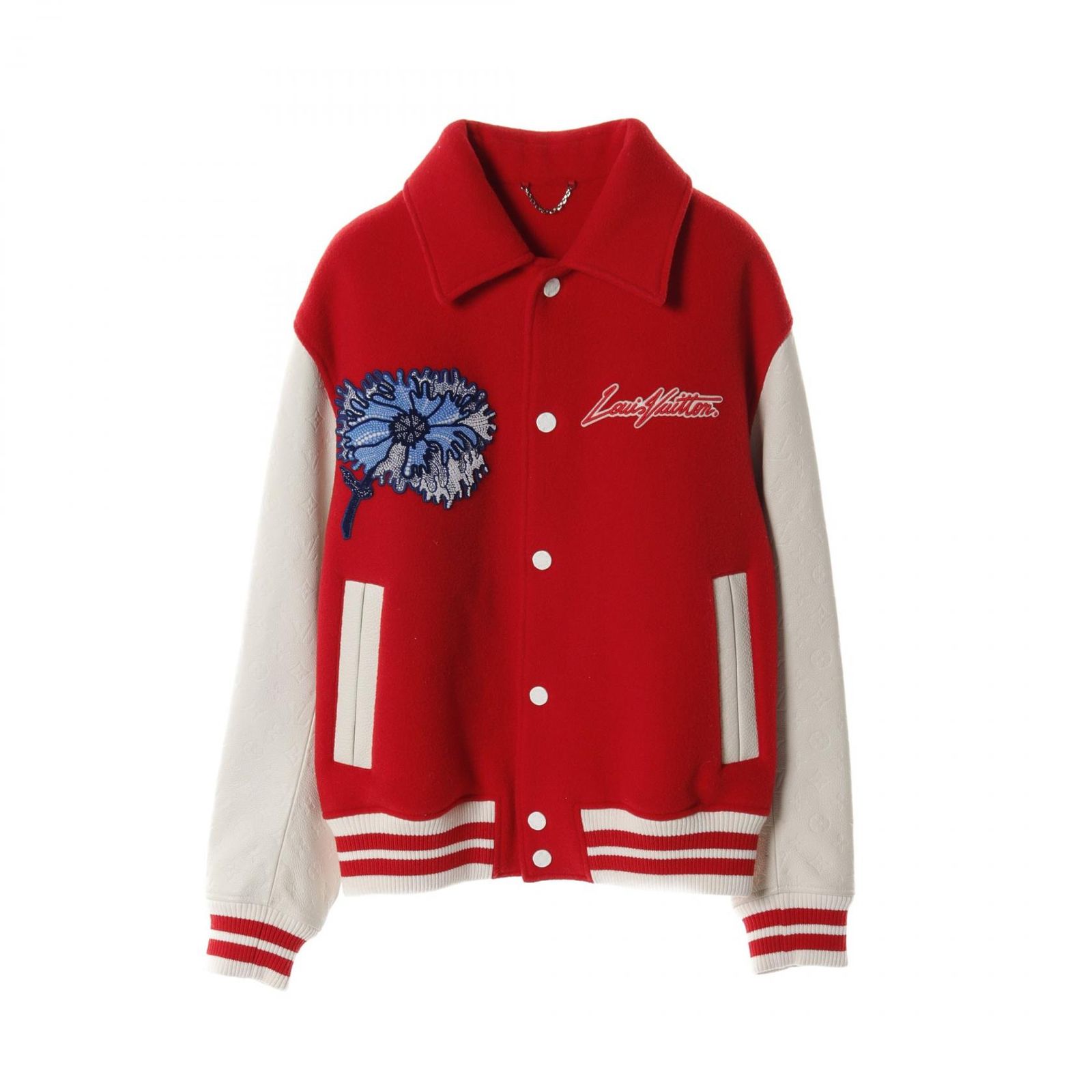 ルイ・ヴィトン LOUIS VUITTON スタジャン LV × YK エンブロイダード ヴァーシティジャケット モノグラムスリーブ RM231HMJYHOL31E ウール レザー スタジャン ×草間彌生 メンズ Used A