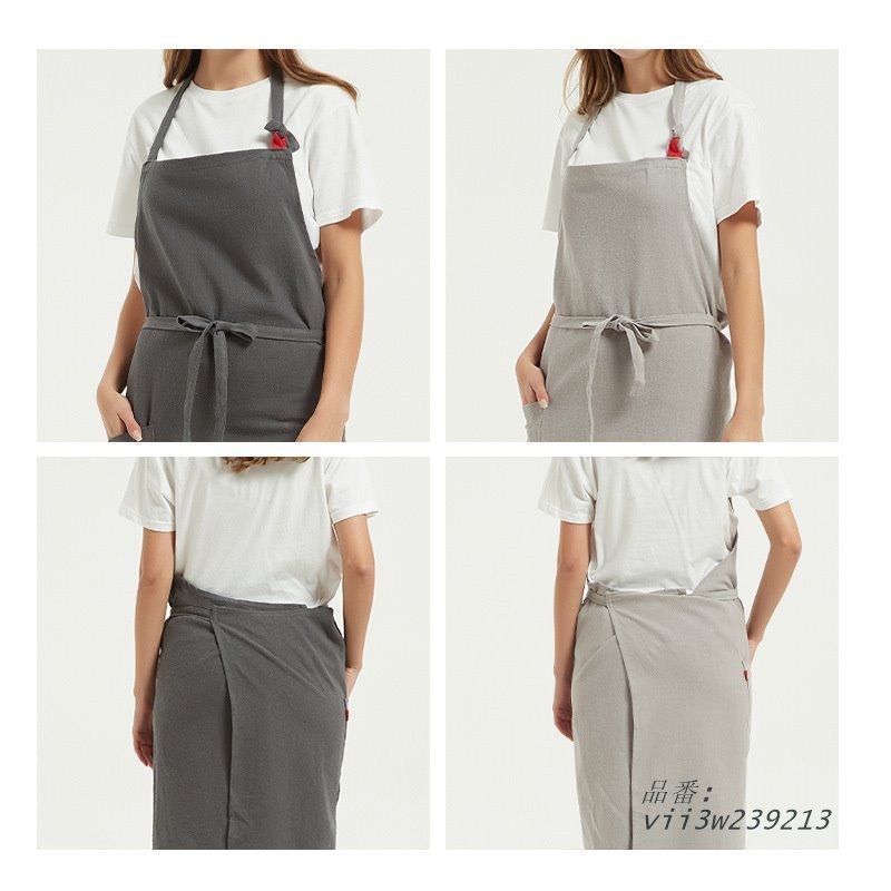 綿麻 エプロン 多色 亜麻 少女青年 カフェ 作業用 作業服 ミルクティー店 vii3w239213 エプロン 綿麻 作業服 綿麻マルチストライプエプロン ブラック ワーク