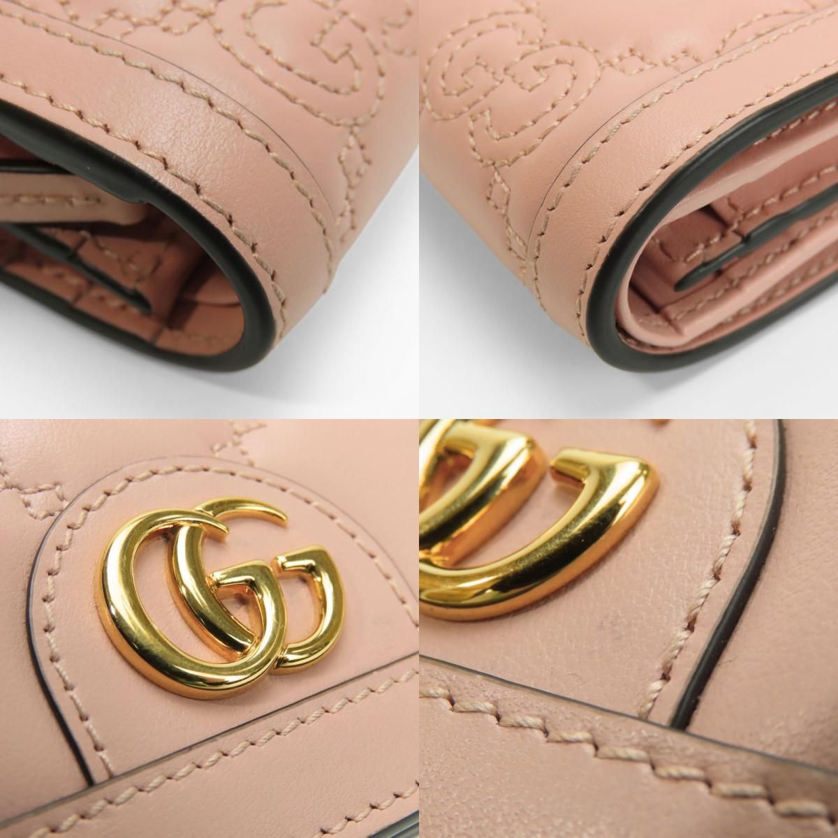 中古】極美品 グッチ 二つ折り財布 723786 GGマトラッセ レザー ピンク