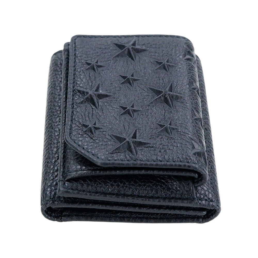 付属品完備✨　ジミーチュウ　折り財布　黒　シボ革　スタースタッズ　シンプル ジミーチュウ 3つ折り 財布 スタースタッズ 革 黒 コイン